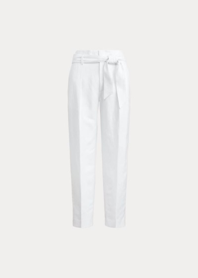 Pantalones Ralph Lauren Mujer Blancos - Linen-Twill Cropped - JXPRV6348